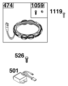 Alternator Group Diagram and Parts List for 44U777-0011-G1 400000 - 699999 Briggs and Stratton Engine